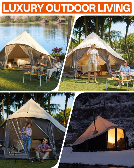 KingCamp KHAN LIGHT Hot Tent with Stove Jack, Canvas Bell Tent for Winter Camping 8-10 Persson
