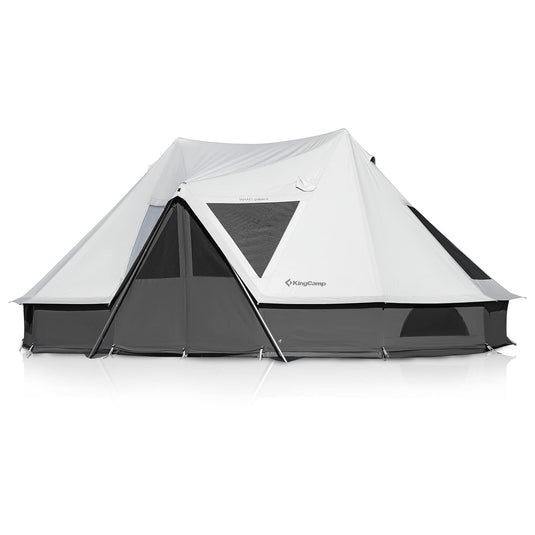 KingCamp KHAN Palace 22FT (6.7M) Canvas Glamping Tent – 10-12 Person 4-Season Luxury Family Tent with Stove Jack, Double-Layer Roll-Up Walls & Heavy Duty 52mm Aluminum Frame for Winter Hot Tent Camping
