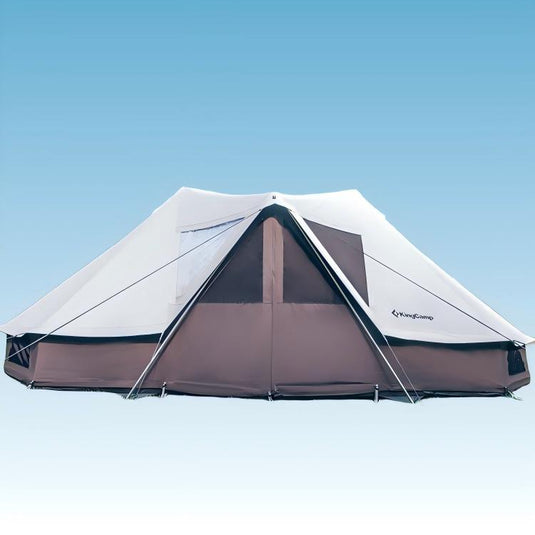 KingCamp KHAN Palace 22FT (6.7M) Canvas Glamping Tent – 10-12 Person 4-Season Luxury Family Tent with Stove Jack, Double-Layer Roll-Up Walls & Heavy Duty 52mm Aluminum Frame for Winter Hot Tent Camping