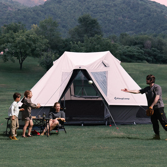 KingCamp KHAN VILLA 4.6M (15FT) TC Canvas Glamping Tent – 4-6 Person 4-Season Luxury Cabin Tent with Stove Jack, 2 Bedrooms & 1 Living Room Layout, Heavy Duty 30mm Aluminum Frame for Winter Hot Tent Camping