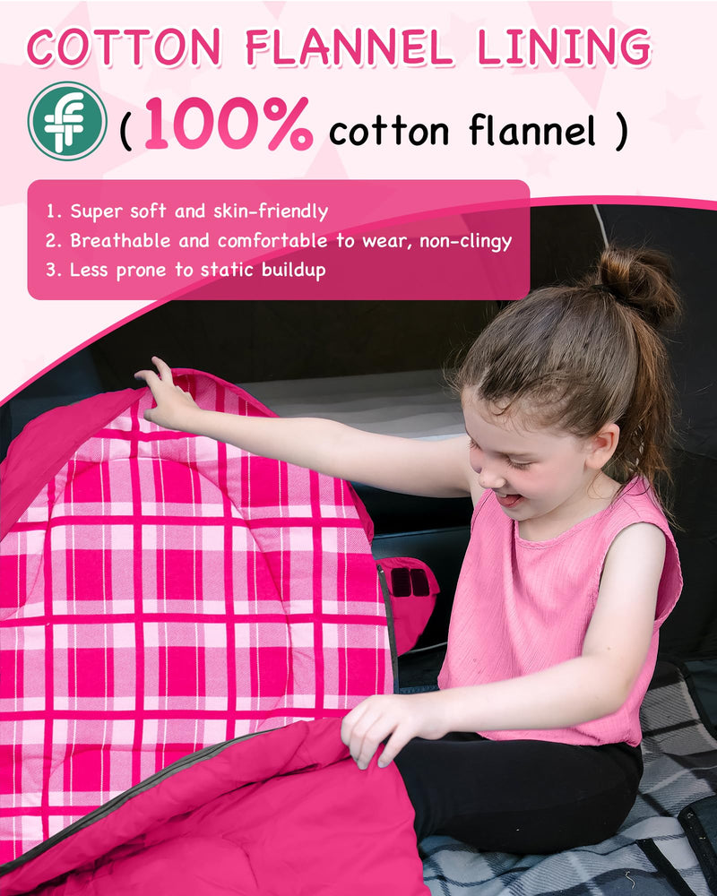Load image into Gallery viewer, KingCamp Kids Mummy Sleeping Bag Pink - 100% Cotton Flannel Lining

