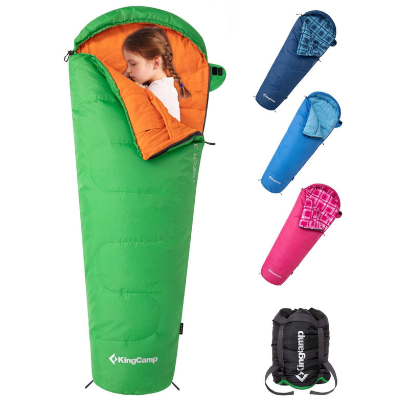 Load image into Gallery viewer, KingCamp Kids Mummy Sleeping Bag - 3-Season Warm &amp; Snug Fit for Camping, Ages 8-12 (up to 4&#39;7&quot; Tall) Green
