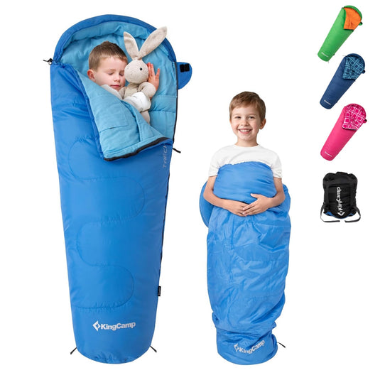 KingCamp Kids Mummy Sleeping Bag - 3-Season Warm & Snug Fit for Camping, Ages 8-12 (up to 4'7" Tall)