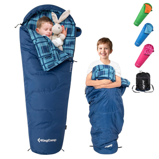 KingCamp Kids Mummy Sleeping Bag - 3-Season Warm & Snug Fit for Camping, Ages 8-12 (up to 4'7" Tall)