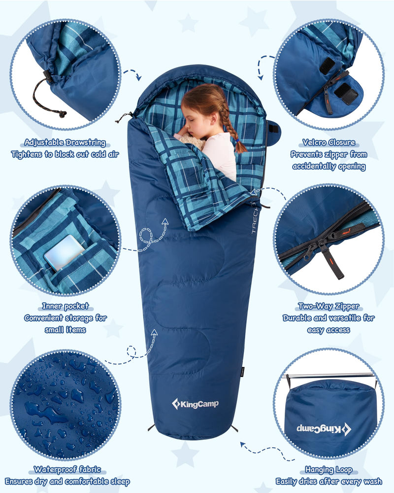 Load image into Gallery viewer, KingCamp Kids Mummy Sleeping Bag with Inner Pocket and Waterproof Fabric
