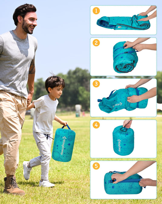 KingCamp Kids Sleeping Bag Children 3-4 Season Winter Flannel Liner Cotton Warm Lightweight Single for Camping Hiking Backpacking Outdoor with Compression Sack for Girls Boys
