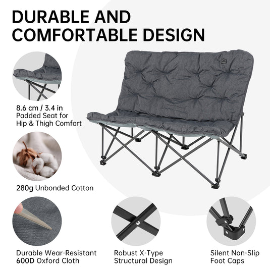 KingCamp LEMON C20 Loveseat Couch Grey Spacious
