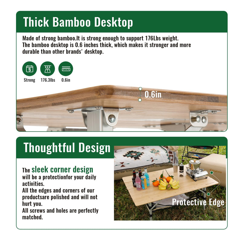 Load image into Gallery viewer, KingCamp Large 4-Folding Bamboo Table with Mesh Storage, Portable Camping Table for 4-5 Person
