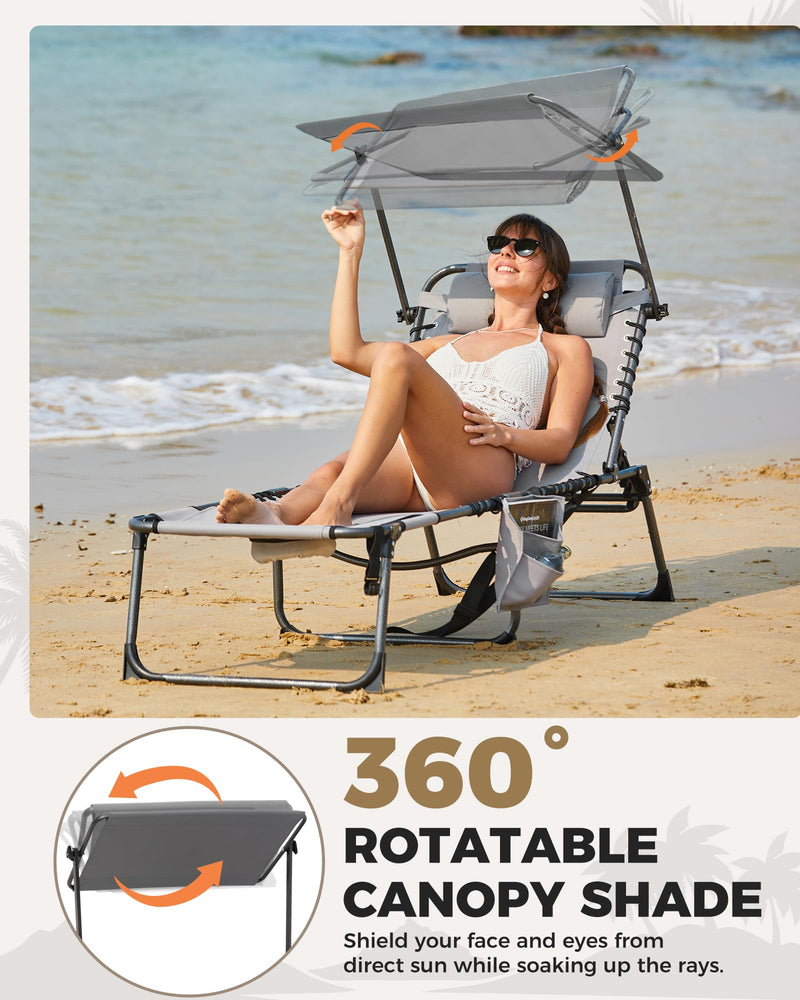 Load image into Gallery viewer, KingCamp MAGNOLIA B10 PLUS Backpack Chaise Lounge with 360° Rotatable Canopy Shade

