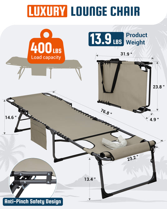 KingCamp MAGNOLIA B20 Folding Lounge Chair with Face Hole and Anti-Pinch Safety Design