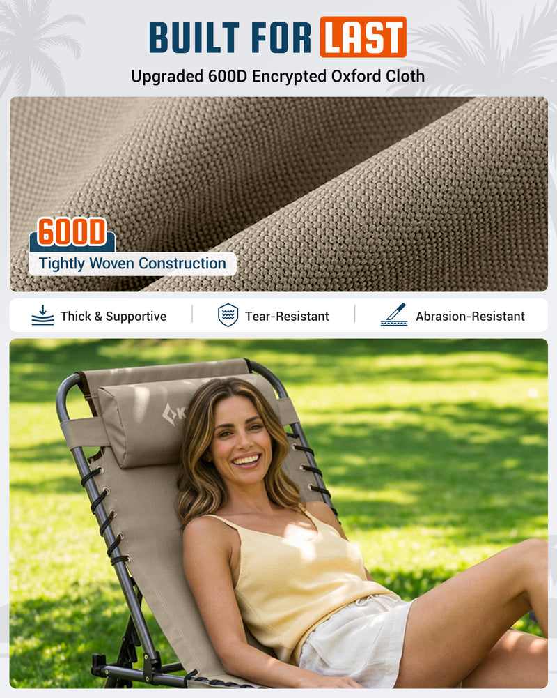 Load image into Gallery viewer, KingCamp MAGNOLIA B20 Folding Lounge Chair with Face Hole | 7-Position Adjustable Sun Lounger, 400lb Capacity Tri-Fold Beach Chair Beige
