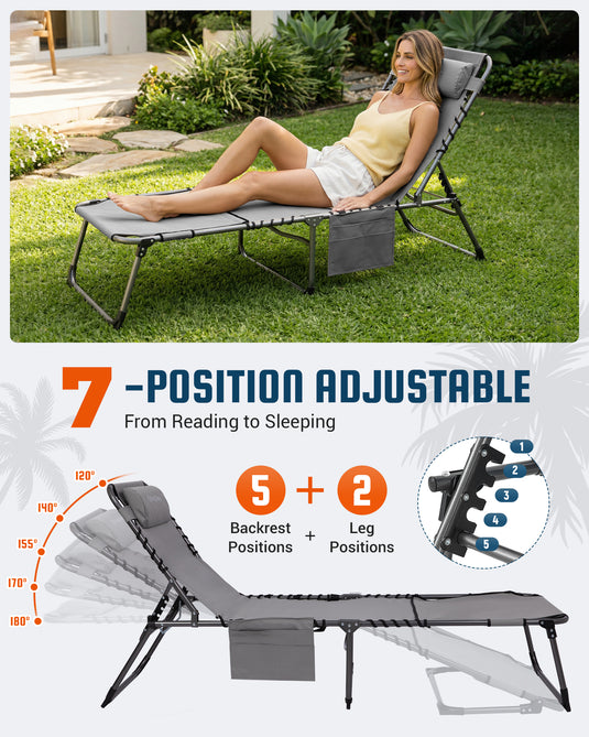 KingCamp MAGNOLIA B20 Folding Lounge Chair with Face Hole 7-POSITION ADJUSTABLE
From Reading to Sleeping

