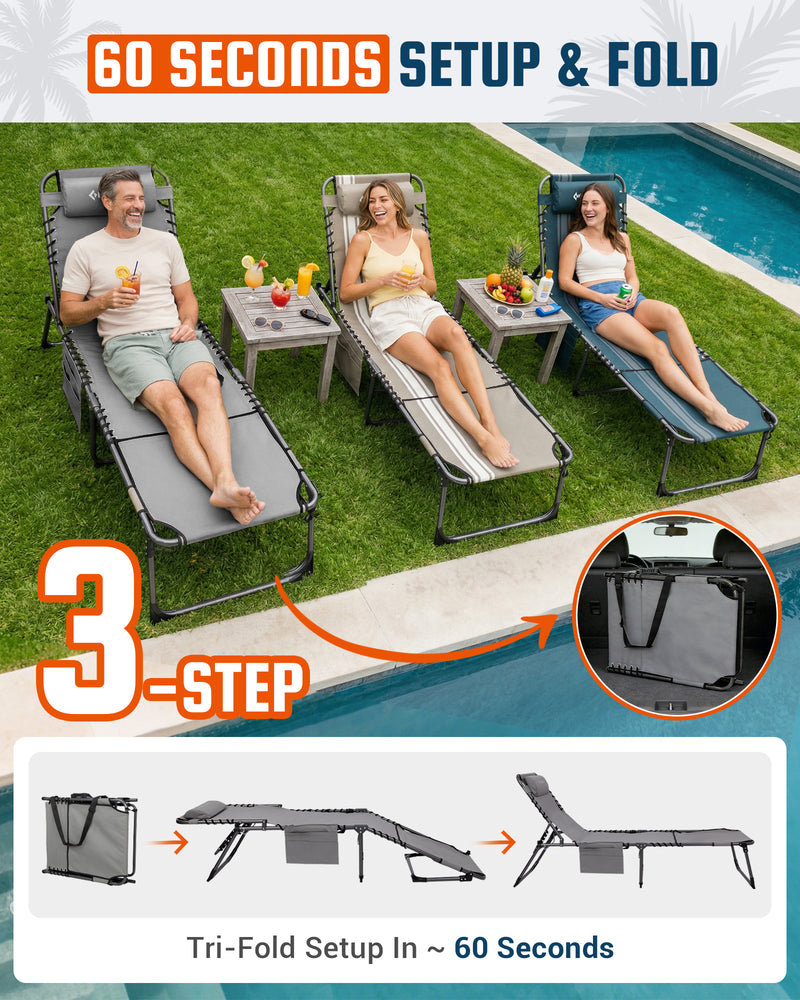 Load image into Gallery viewer, KingCamp Folding Lounge Chair with Face Hole | 7-Position Adjustable Sun Lounger, 400lb Capacity Tri-Fold Beach Chair 60 SECONDS SETUP &amp; FOLD
