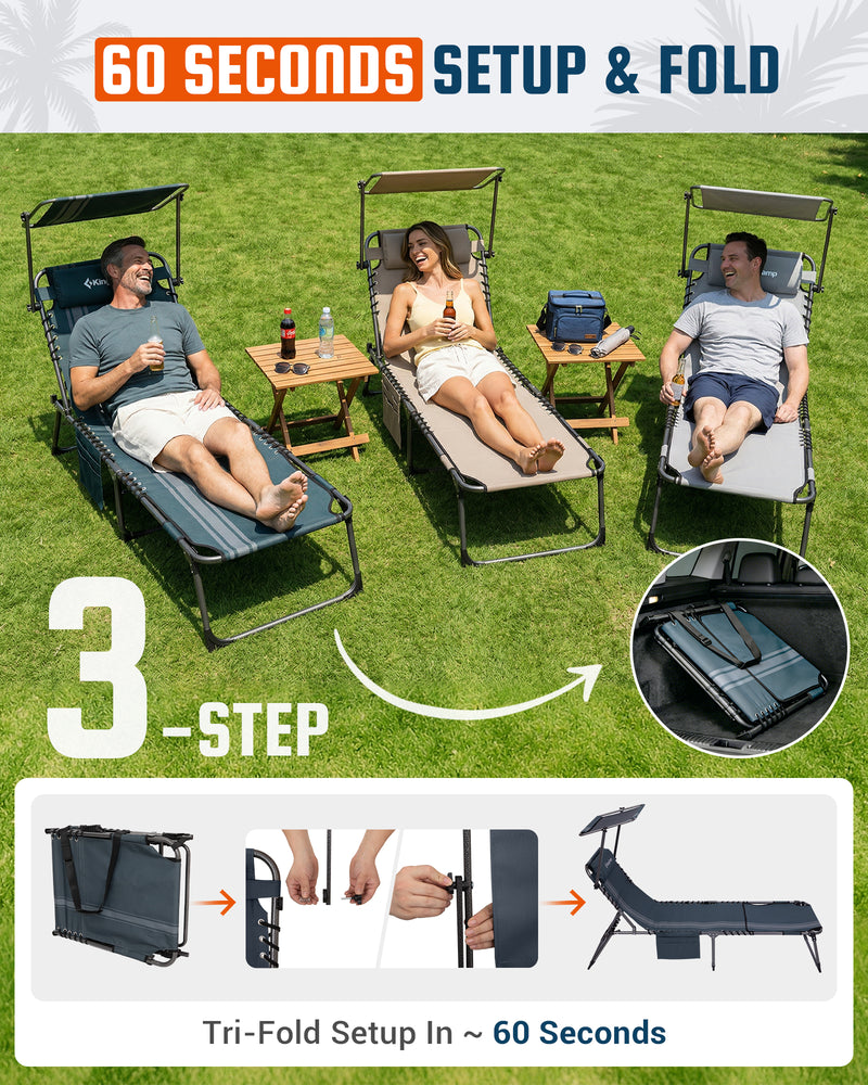 Load image into Gallery viewer, KingCamp MAGNOLIA B30 Folding Tanning Chair 400lb Capacity 60 seconds setup and fold
