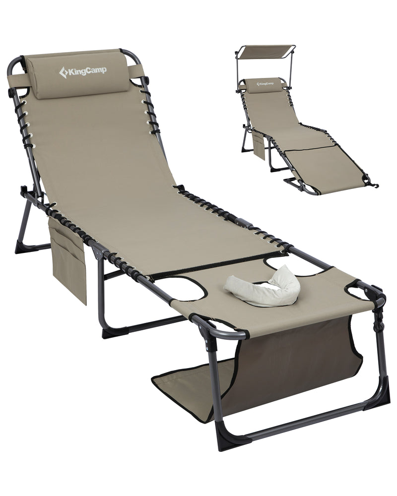 Load image into Gallery viewer, KingCamp MAGNOLIA B30 Folding Tanning Chair with Face Hole &amp; Canopy Shade | 400lb Capacity
