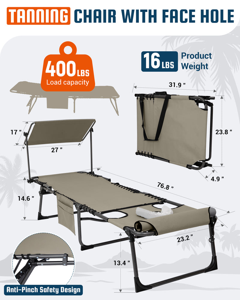Load image into Gallery viewer, KingCamp MAGNOLIA B30 Folding Tanning Chair with Face Hole &amp; Canopy Shade Anti-pinch safety design

