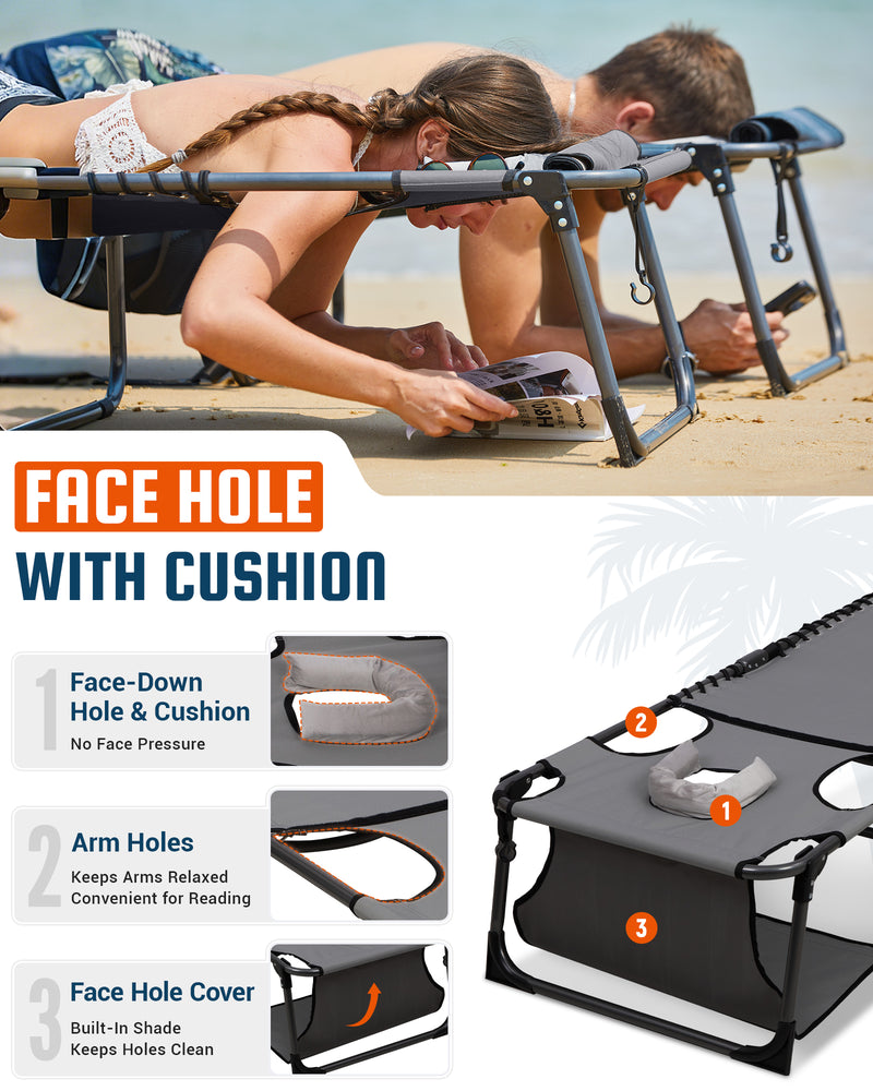 Load image into Gallery viewer, KingCamp MAGNOLIA B30 Folding Tanning Chair with Face Hole &amp; Canopy Shade | 400lb Capacity
