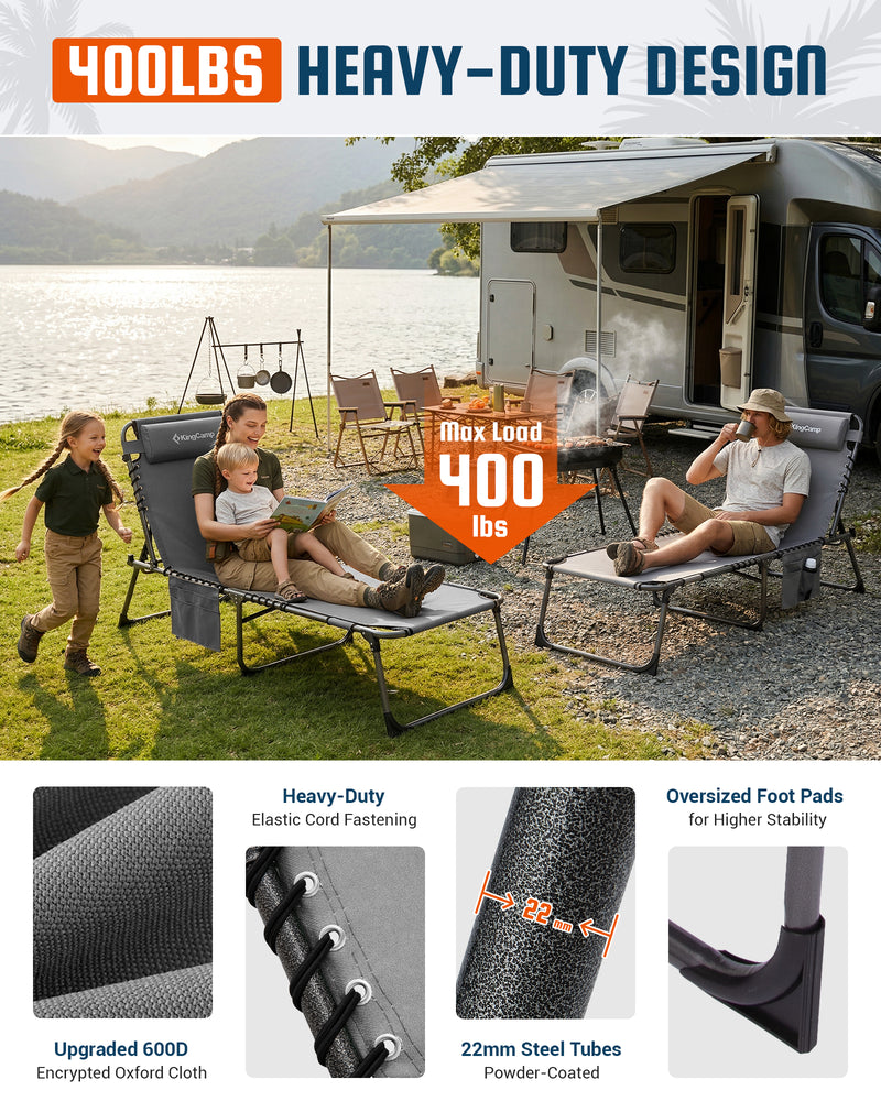 Load image into Gallery viewer, KingCamp Heavy Duty Folding Tanning Chair with Face Hole &amp; Canopy Shade | 400lb Capacity
