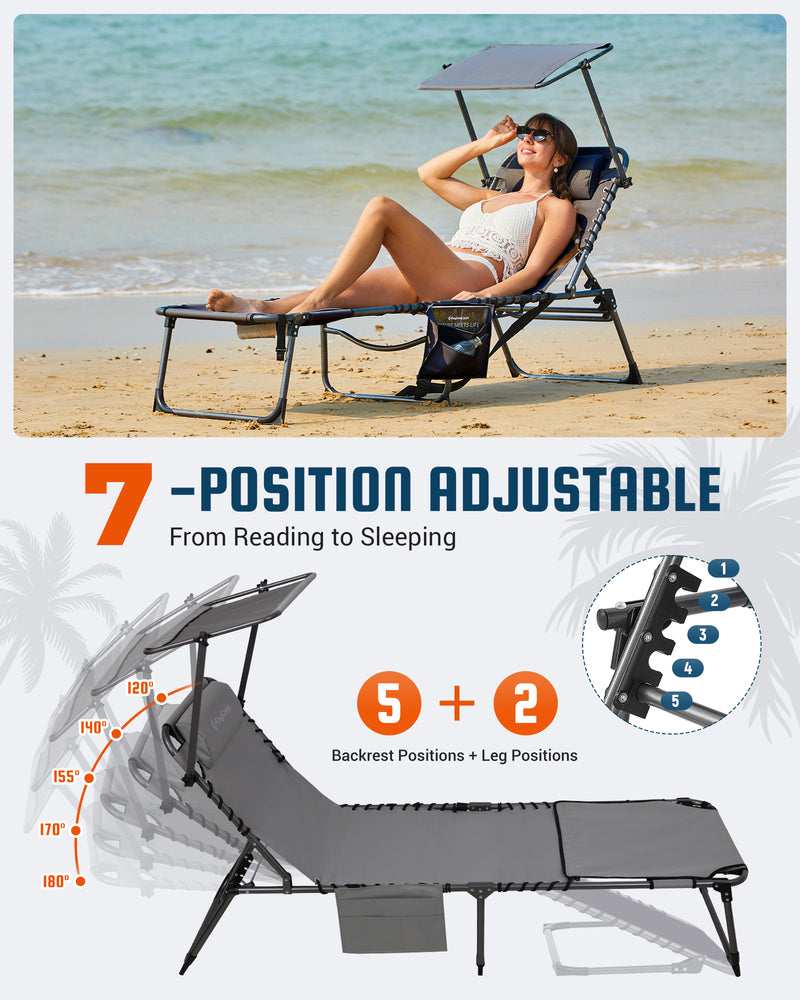 Load image into Gallery viewer, KingCamp MAGNOLIA B30 Folding Tanning Chair with Face Hole &amp; Canopy Shade 7-POSITIOA AdJUSTABLE From Reading to Sleeping
