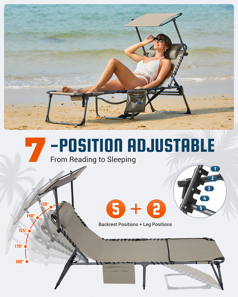 Load image into Gallery viewer, KingCamp MAGNOLIA B30 Folding Tanning Chair with Face Hole &amp; Canopy Shade 7-POSITIOA AdJUSTABLE From Reading to Sleeping
