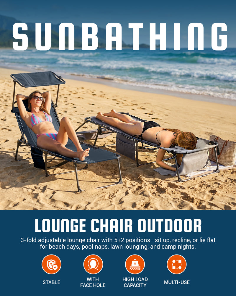 Load image into Gallery viewer, KingCamp MAGNOLIA B30 Folding Tanning Chair with Face Hole &amp; Canopy Shade blue
