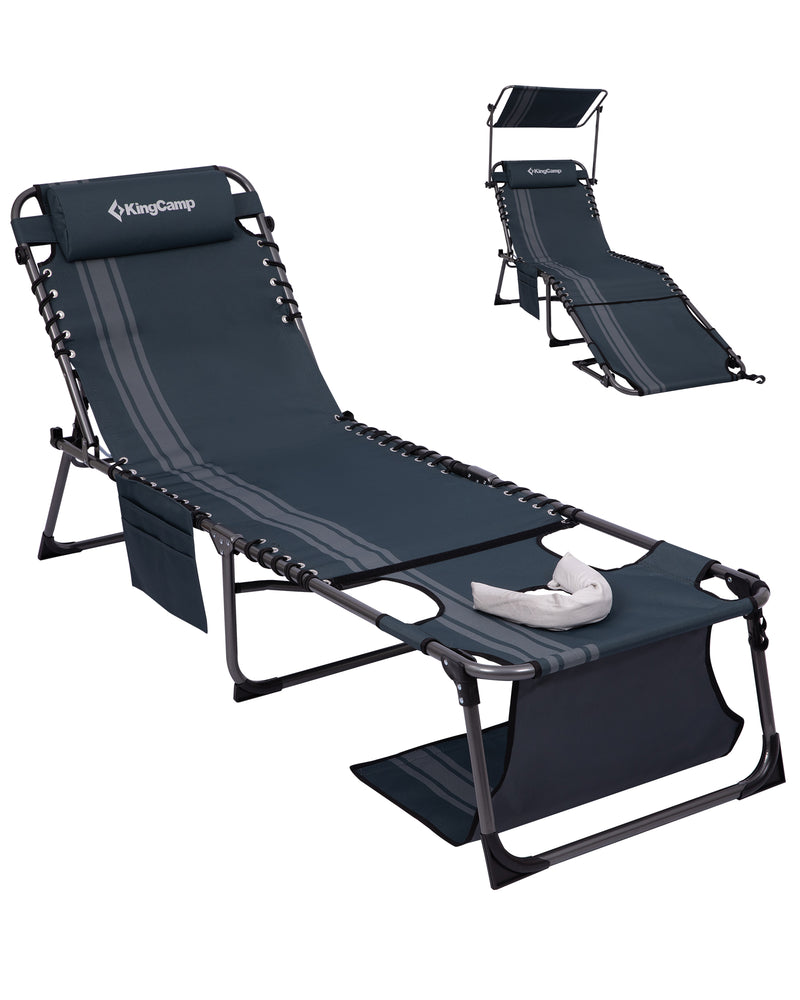 Load image into Gallery viewer, KingCamp MAGNOLIA B30 Folding Tanning Chair with Face Hole &amp; Canopy Shade blue
