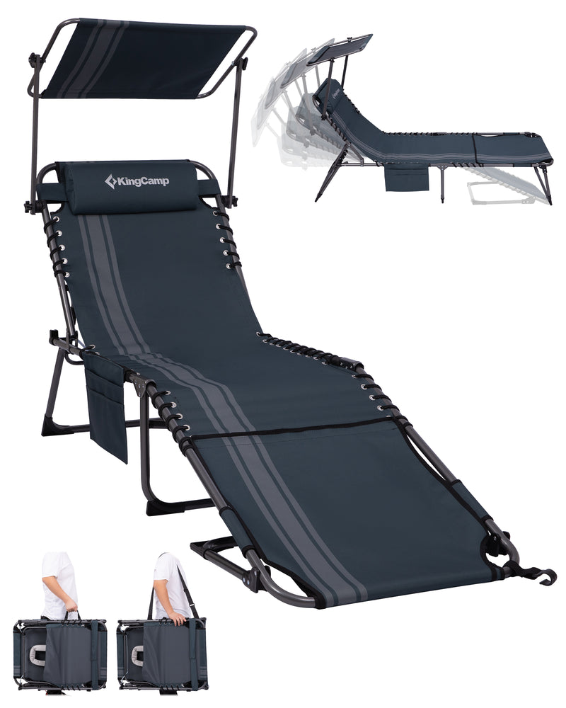 Load image into Gallery viewer, KingCamp MAGNOLIA B30 Folding Tanning Chair with Face Hole &amp; Canopy Shade blue
