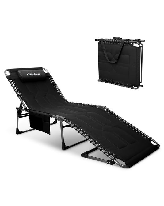 KingCamp MAGNOLIA B40 Oversized Padded Lounge Chair Extra-Wide & Long 7-Position Folding Sun Lounger Black
