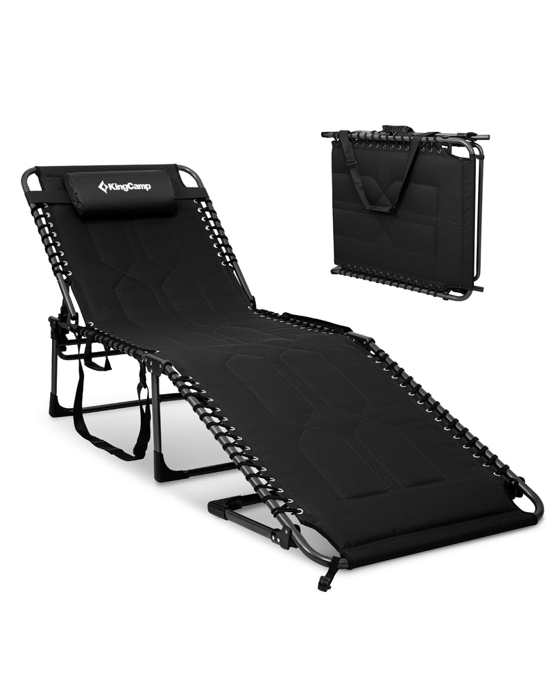 Load image into Gallery viewer, KingCamp MAGNOLIA B40 Oversized Padded Lounge Chair Extra-Wide &amp; Long 7-Position Folding Sun Lounger Black
