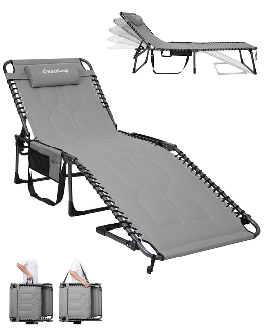 KingCamp MAGNOLIA B40 Oversized Padded Lounge Chair | Extra-Wide & Long 7-Position Folding Sun Lounger Grey