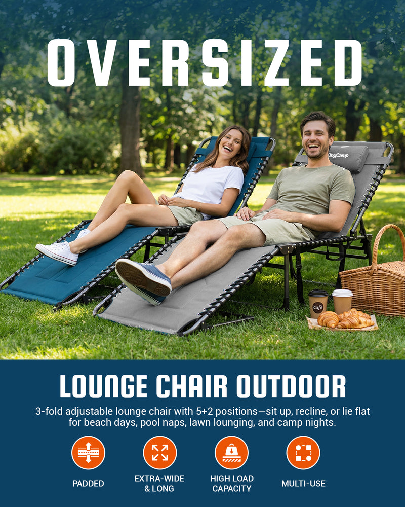 Load image into Gallery viewer, KingCamp MAGNOLIA B40 Oversized Padded Lounge Chair | Extra-Wide &amp; Long 7-Position Folding Sun Lounger with High-Density PU Foam, 440lb Capacity for Beach, Pool &amp; Patio
