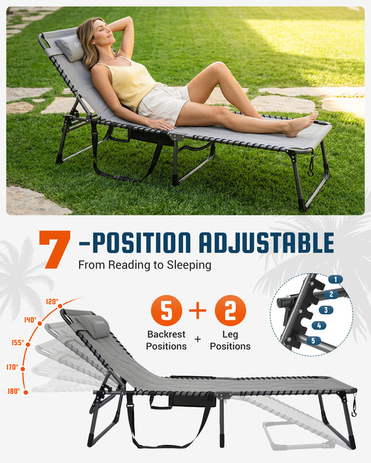 KingCamp MAGNOLIA B40 Oversized Padded Lounge Chair 7-POSITION ADJUSTABLE From Reading to Sleeping：5 Backrest Positions + 2 Leg Positions 