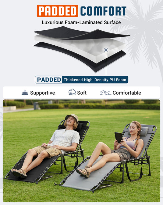 KingCamp MAGNOLIA B40 Oversized Padded Lounge Chair PADDED COMFORT Luxurious Foam-Laminated Surface PADDED Thickened High-Density PU Foam