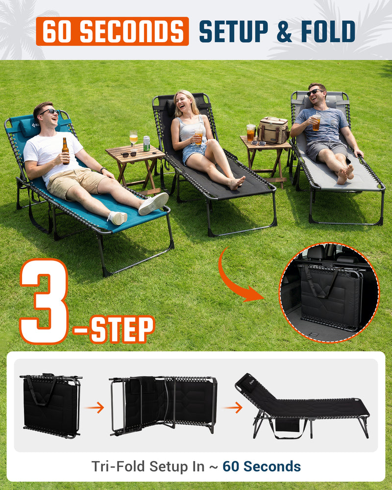 Load image into Gallery viewer, KingCamp MAGNOLIA B40 Oversized Padded Lounge Chair Tri-Fold Setup In ~ 60 Seconds
