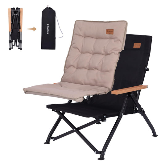 KingCamp MANGROVE C10 Folding Camping Chair | Multi-Position Recliner with Adjustable Backrest, 330lb Capacity, Durable Aluminum & Steel Frame with Beechwood Armrests for Camping, Patio & Home