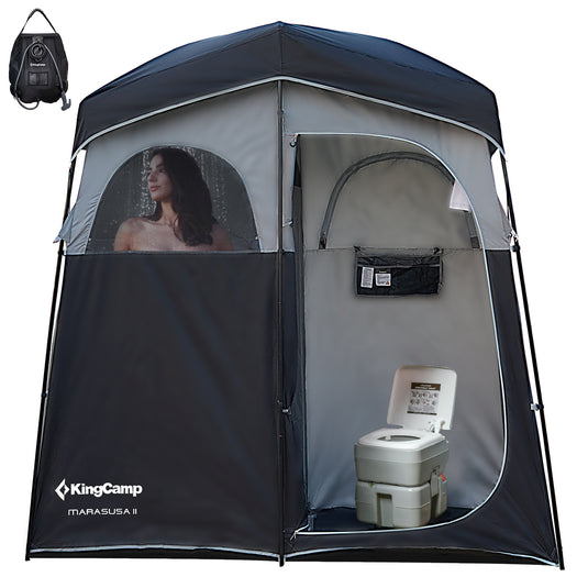 portable tent shower KingCamp Double Room Camping Shower Tent Blue / One Size