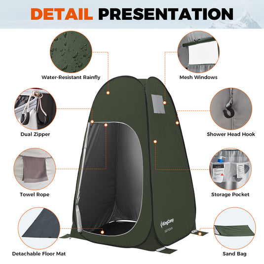 KingCamp MARASUSA POP Instant Privacy Tent | Pop-Up Camping Shower Tent with UPF50+ Sun Protection, Portable Changing Room & Toilet Shelter for Beach, Camping & Outdoor Events Green