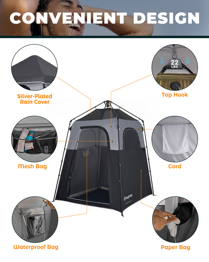 Load image into Gallery viewer, KingCamp MARASUSA Q Single Privacy Shelter | Pop-Up Camping Shower Tent with UPF50+ Sun Protection, XL 5.5x5.5ft Interior for Portable Toilet, Changing Room &amp; Outdoor Shower Black
