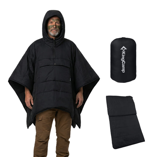 KingCamp MURANO 180 Wearable Hooded Poncho Blanket | 3-in-1 Convertible Camping Poncho, Lightweight Outdoor Cape with Kangaroo Pocket