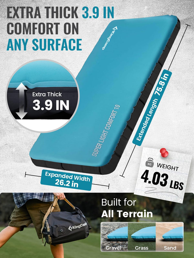 Load image into Gallery viewer, KingCamp Memory Foam Hybrid Sleeping Mat | R-Value 4.9, 4-Season Insulated Camping Pad with 50D 4-Way Stretch Fabric &amp; Pump Sack | Ultra-Silent for Car &amp; Tent Camping
