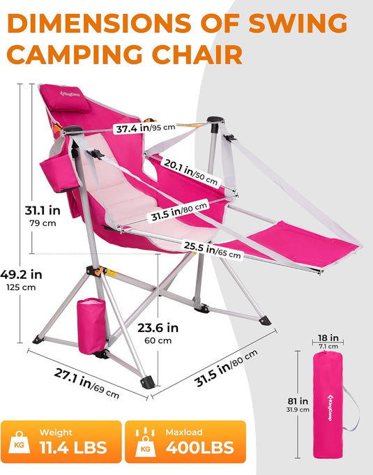 KingCamp ORCHID C20 Folding Rocking Chair Hammock Camping Chair Rose Red