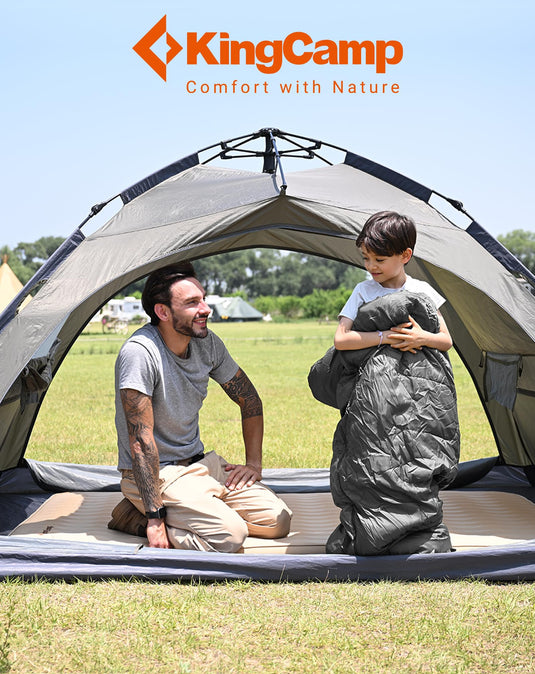 KingCamp Oasis 250S+ Kids Sleeping Bag | Hooded Envelope Bag with 100% Cotton Flannel Lining, 250g/m² Warm Insulation, Compression Sack for Camping, Sleepovers & Home Use Green
