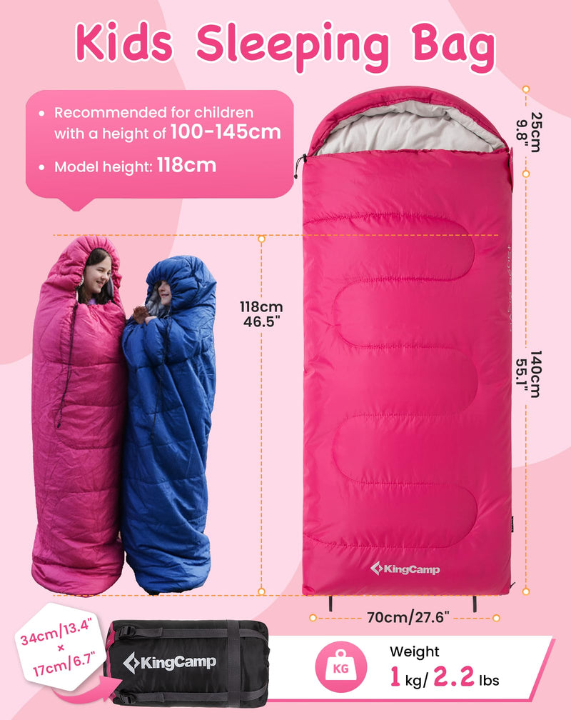 Load image into Gallery viewer, KingCamp Oasis 250S+ Kids Sleeping Bag | Hooded Envelope Bag with 100% Cotton Flannel Lining, 250g/m² Warm Insulation, Compression Sack for Camping, Sleepovers &amp; Home Use
