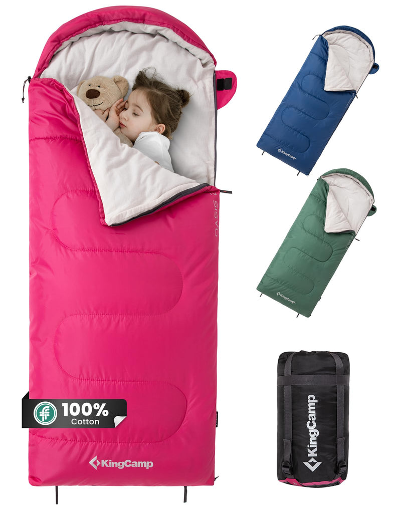 Load image into Gallery viewer, KingCamp Oasis 250S+ Kids Sleeping Bag, Hooded Youth Sleeping Bag for Camping, Soft Cotton Flannel Lining, 53.6°F Comfort, Compression Sack Included
