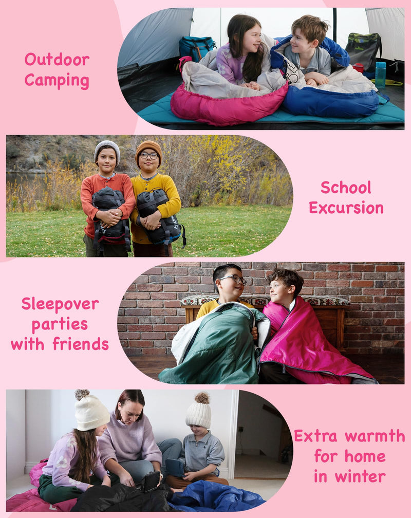Load image into Gallery viewer, KingCamp Oasis 250S+ Kids Sleeping Bag, Hooded Youth Sleeping Bag for Camping, Soft Cotton Flannel Lining, 53.6°F Comfort, Compression Sack Included
