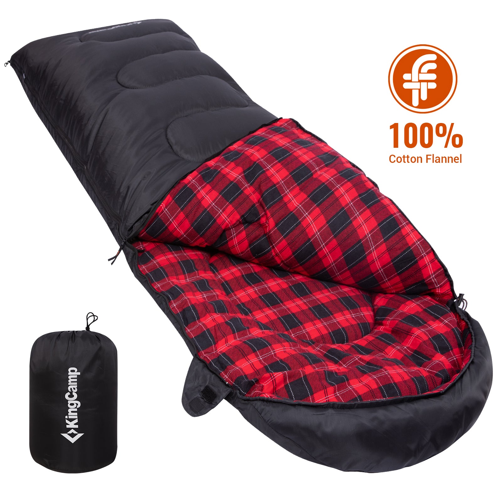 KingCamp Oasis C 350 Sleeping Bag | 3-Season Cotton Flannel-Lined Envelope Bag