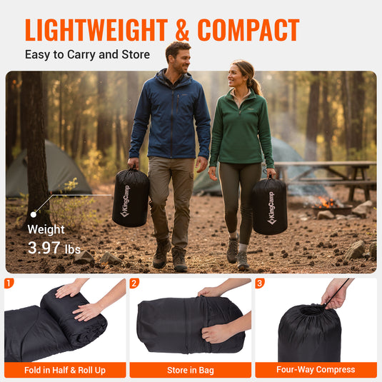 KingCamp Oasis C 350 Sleeping Bag | 3-Season Cotton Flannel-Lined Envelope Bag, 350g/m² Insulation, Soft & Warm Rectangular Camping Bag for Adults