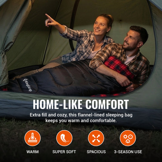 KingCamp Oasis C 350 Sleeping Bag | 3-Season Cotton Flannel-Lined Envelope Bag