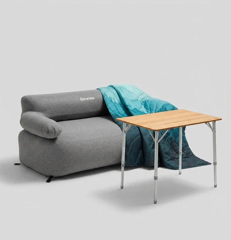 Laden Sie das Bild in Galerie -Viewer, KingCamp Outdoor Lounge Bundle | Inflatable Sofa, Bamboo Camping Table &amp; Cozy Blanket Set
