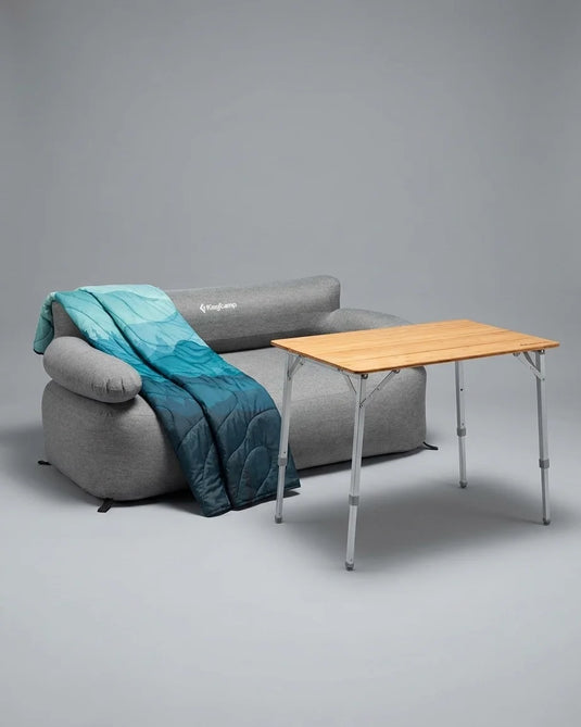 KingCamp Outdoor Lounge Bundle | Inflatable Sofa, Bamboo Camping Table & Cozy Blanket Set